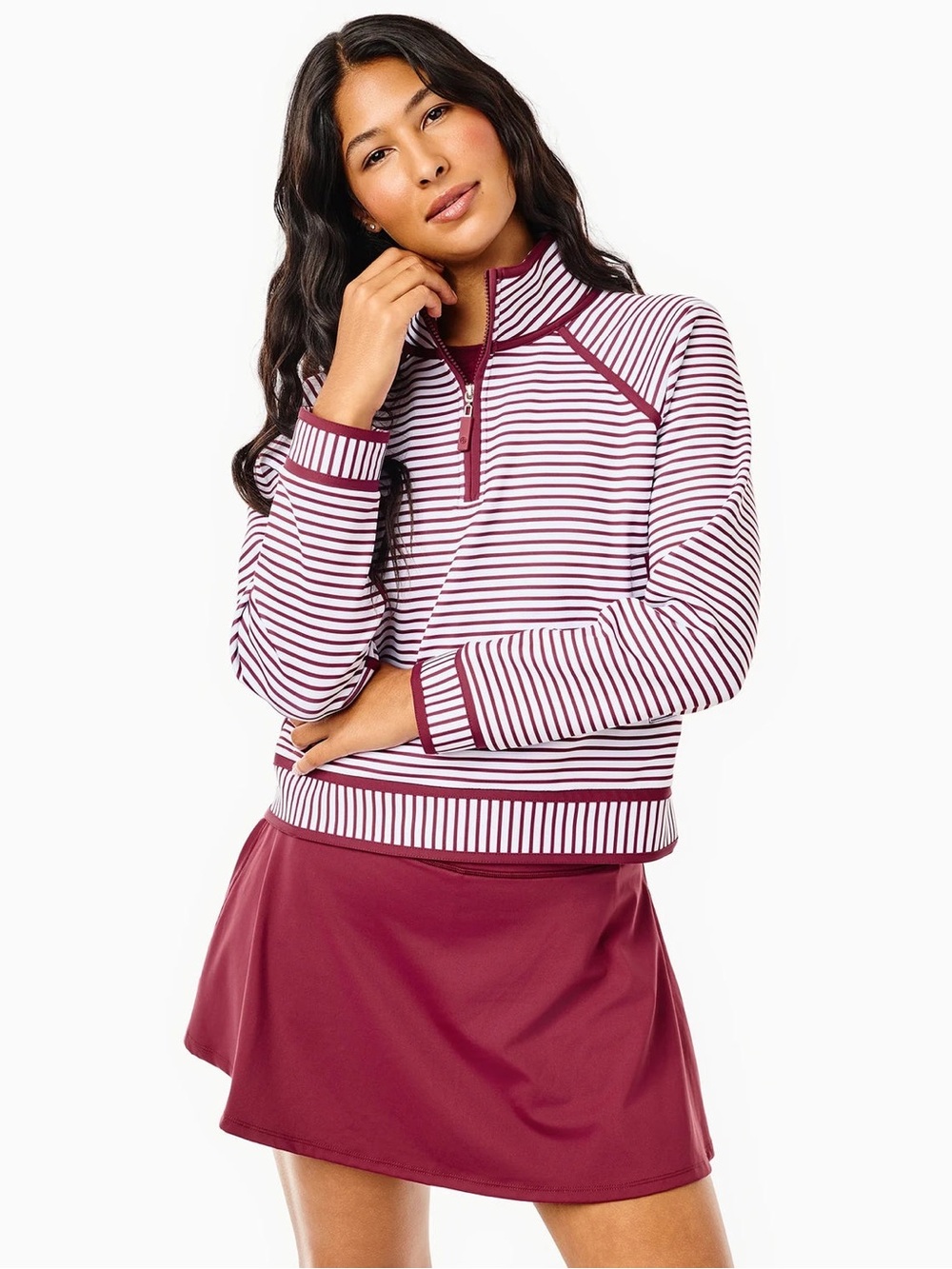 ADDISON BAY BAINBRIDGE QUARTER ZIP + SKORT - WHITE/LACQUER STRIPE
